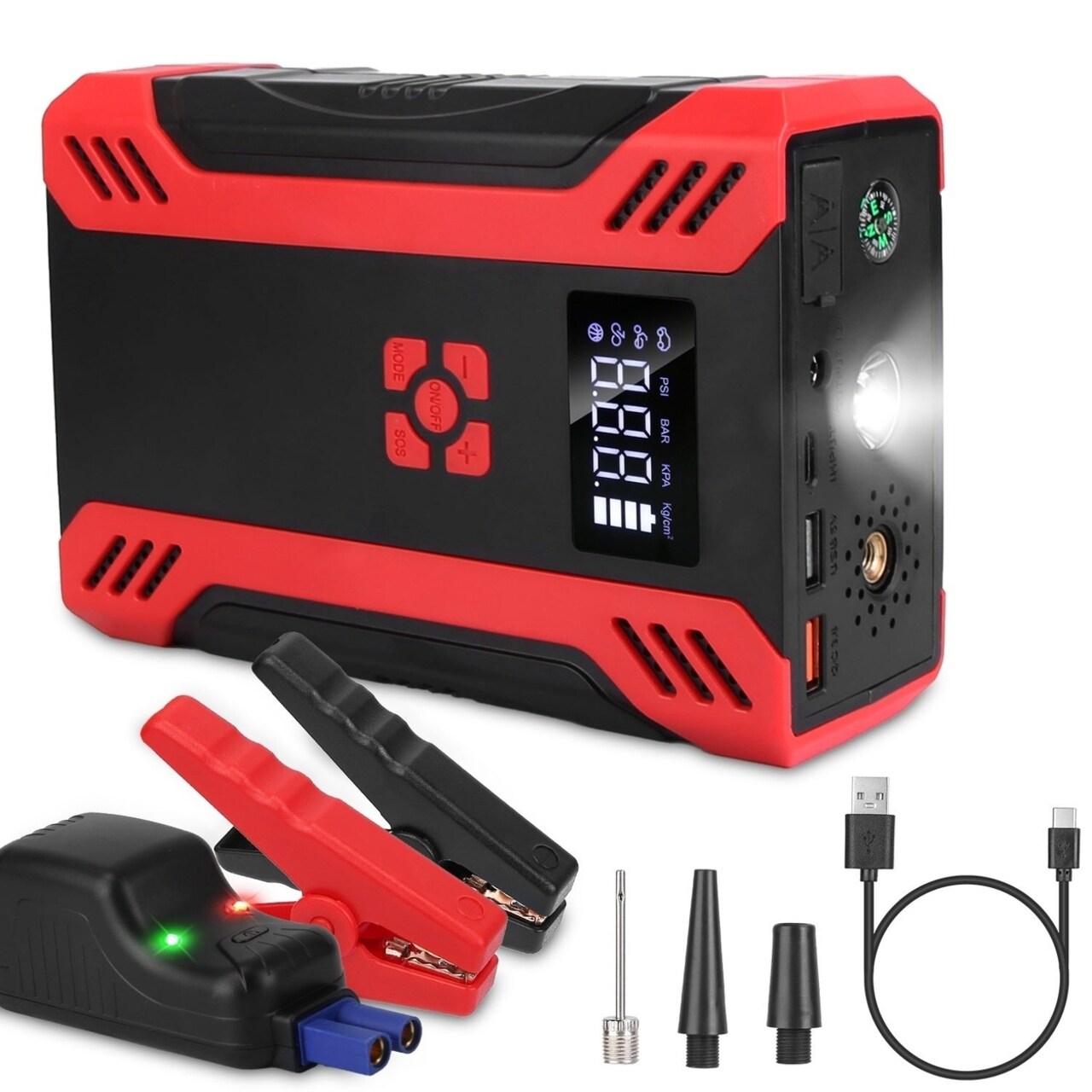 Car Jump Starter With Air Compressor Portable Car Battery Booster With Digital Tire Inflator With 2000Mah Peak Current